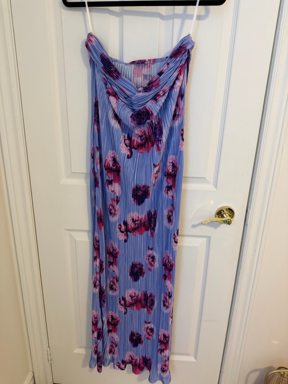 Purple Commense Pleated Floral Maxi Dress with Pink Accents